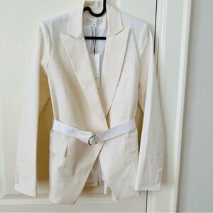 $895 NWT Veronica Beard Ivory Palm Peak Lapel Belted Dickey Jacket Blazer size 2